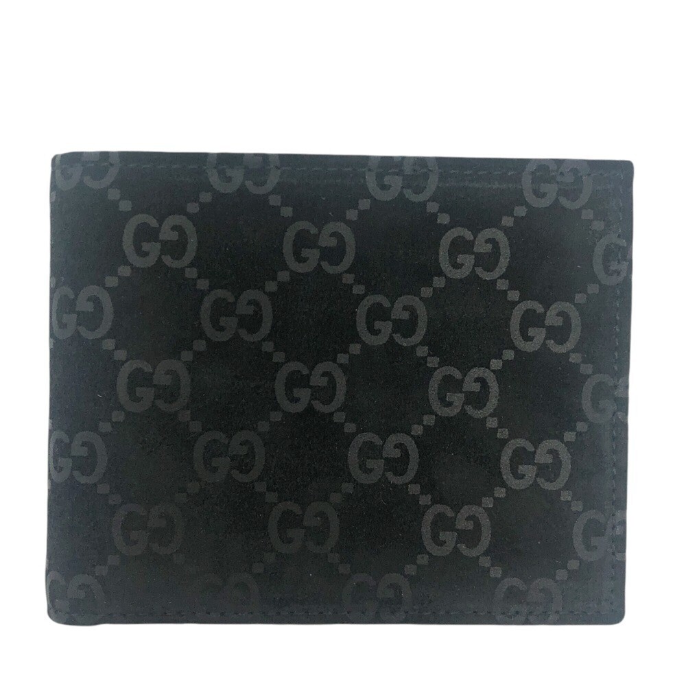 GUCCI GG pattern bi-fold mini wallet, suede, women's, black, like new.